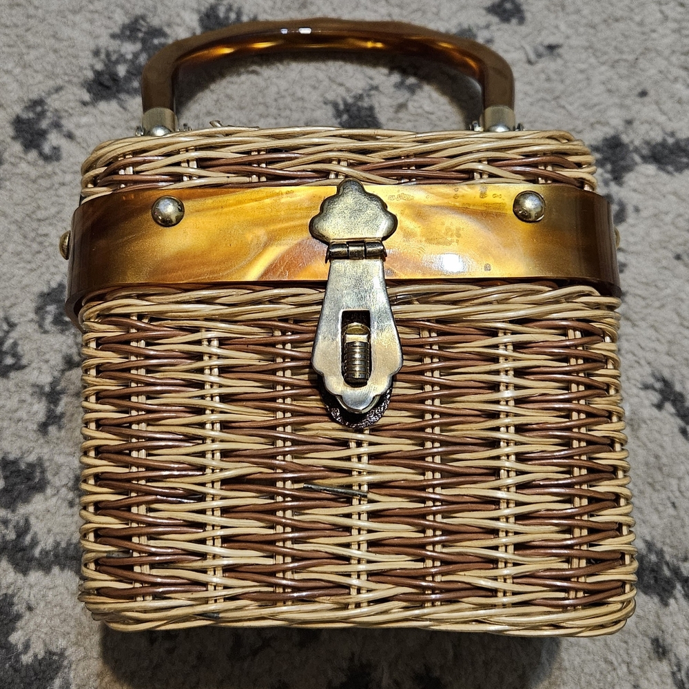 Brown Woven Handbag with Tan Accents